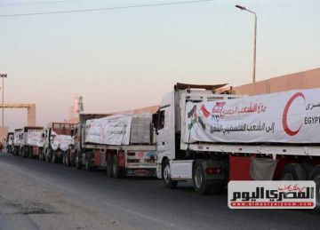 تحرك شاحنات المساعدات إلى معبري كرم أبوسالم والعوجة تمهيدا لدخولها غزة تحرك شاحنات المساعدات إلى معبري كرم أبوسالم والعوجة تمهيدا لدخولها غزة