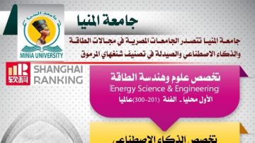 جامعة المنيا الأولى في الهندسة والطاقة والثانية بالذكاء الاصطناعي