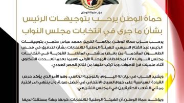 حماة الوطن يرحب بتوجيهات الرئيس بشأن ما جرى في انتخابات مجلس النواب