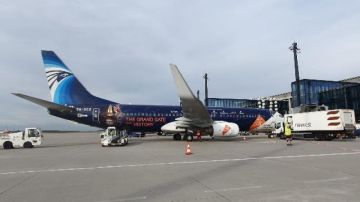 حملة دعاية دولية مصر للطيران تحلق بطائرة مزينة بالكامل بشعار المتحف حول العالم.. صور