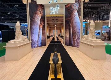 يضم 54 مستنسخ أثري لمقتنيات توت عنخ آمون.. تصميم الجناح المصري المشارك في بورصة لندن الدولية للسياحة يضم 54 مستنسخ أثري لمقتنيات توت عنخ آمون.. تصميم الجناح المصري المشارك في بورصة لندن الدولية للسياحة