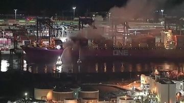 اندلاع حريق مفاجئ بسفينة يعطل أعمال ميناء لوس أنجلوس الأمريكي