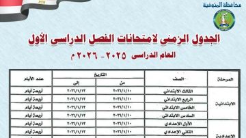 جدول امتحانات نصف العام 2026 جميع الصفوف .. صور وتفاصيل
