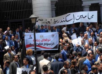 للمرة الثانية.. العشرات من محامي الإسكندرية ينظمون وقفة احتجاجية اعتراضا على زيادة رسوم التقاضي (صور)