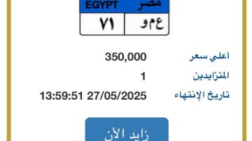 سعرها وصل لـ 350 ألف جنيه..طرح لوحة مميزة تحمل أحرف ع م و فى مزاد المرور