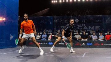 مصطفى عسل ونوران جوهر يتأهلان للدور نصف نهائي بطولة بالم هيلز المفتوحة للإسكواش