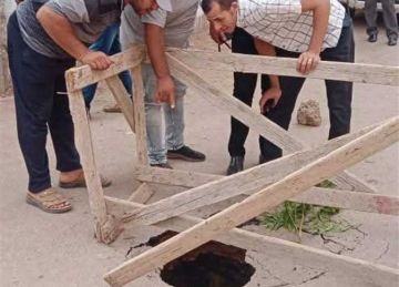 الصرف الصحي السبب.. هبوط أرضي مفاجئ بعمق 5 أمتار في ميت شهالة