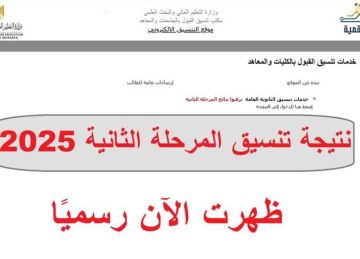 متاحة الآن رسميا.. نتيجة تنسيق المرحلة الثانية 2025 بالنسبة المئوية علمي وأدبي (رابط مفعل)