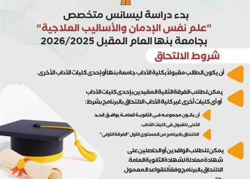 أول ليسانس متخصص في الشرق الأوسط لعلم نفس الإدمان.. موعد وشروط التقديم أول ليسانس متخصص في الشرق الأوسط لعلم نفس الإدمان.. موعد وشروط التقديم