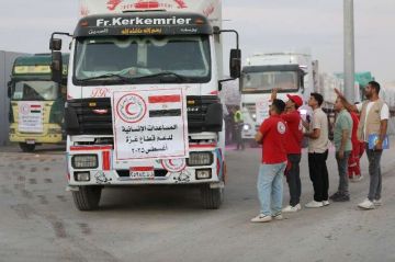 الهلال الأحمر: أكثر من 185 شاحنة مساعدات إنسانية في قافلة زاد العزة الـ 26 إلى غزة صور