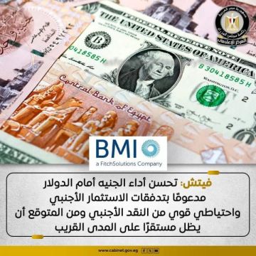 وكالة فيتش تشيد بتحسن أداء الجنيه أمام الدولار وكالة فيتش تشيد بتحسن أداء الجنيه أمام الدولار