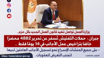 العمل: ضبط 4882 مخالفة عمل أجانب في 14 يوما العمل: ضبط 4882 مخالفة عمل أجانب في 14 يوما