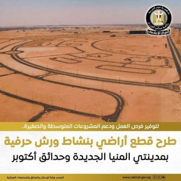 الإسكان: عن طرح ۱۷ قطعة أرض حرفية بمساحة ٣٠٠م بالحي السابع بمدينة المنيا الجديدة الإسكان: عن طرح ۱۷ قطعة أرض حرفية بمساحة ٣٠٠م بالحي السابع بمدينة المنيا الجديدة