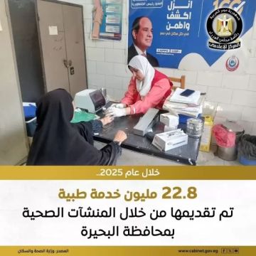 تقديم أكثر من 22 مليونا خدمة طبية عبر المستشفيات ومراكز الرعاية الأولية بمحافظة البحيرة في 2025