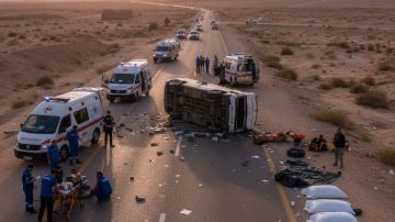 مصرع 3 أشخاص وإصابة 14 في انقلاب ميكروباص بطريق الفواخير القصير