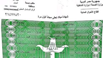 شهادة ميلاد ابنة أسوان الطفلة بيان محمد .. أول مولودة في 2026 شاهد