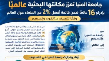 جامعة المنيا تعلن 16 عالما ضمن قائمة أفضل 2 من العلماء حول العالم جامعة المنيا تعلن 16 عالما ضمن قائمة أفضل 2 من العلماء حول العالم