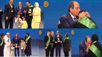 عايز أبقى ضابط علشان أجيب حق بابا.. لقطات مؤثرة لحظة تكريم الرئيس السيسي لأسر الشهداء