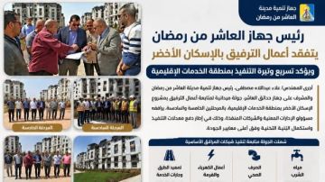 رئيس جهاز العاشر من رمضان يتفقد أعمال الترفيق بالإسكان الأخضر رئيس جهاز العاشر من رمضان يتفقد أعمال الترفيق بالإسكان الأخضر