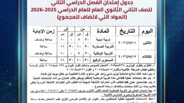 محافظ البحيرة تعتمد جداول امتحانات الفصل الدراسي الثاني لصفوف النقل والشهادة الإعدادية 2025-2026