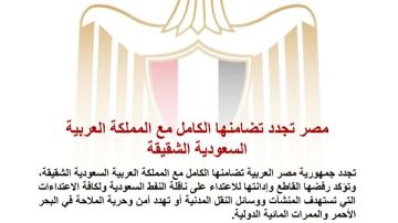بعد الاعتداء على ناقلة النفط .. مصر تجدد تضامنها الكامل مع السعودية بعد الاعتداء على ناقلة النفط .. مصر تجدد تضامنها الكامل مع السعودية