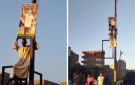 من فوق العمود.. مشجع يرفع صورة محمود صابر احتفالا بعودة نجم منتخب مصر في كفر الشيخ