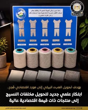 الزراعة : حل علمي مبتكر يهدف إلى تحويل المخلفات النسيجية إلى منتجات تطبيقية ذات قيمة اقتصادية عالية الزراعة : حل علمي مبتكر يهدف إلى تحويل المخلفات النسيجية إلى منتجات تطبيقية ذات قيمة اقتصادية عالية