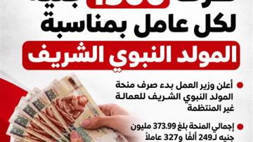وزارة العمل: صرف 1500 جنيه لكل عامل بمناسبة المولد النبوي الشريف (انفوجرافيك) وزارة العمل: صرف 1500 جنيه لكل عامل بمناسبة المولد النبوي الشريف (انفوجرافيك)