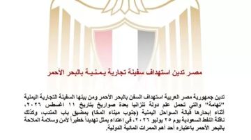مصر تدين استهداف سفينة تجارية يمنية بالبحر الأحمر مصر تدين استهداف سفينة تجارية يمنية بالبحر الأحمر