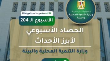 بالإنفوجراف..نشرة الحصاد الأسبوعي لرصد أنشطة وزارة التنمية المحلية والبيئة بالإنفوجراف..نشرة الحصاد الأسبوعي لرصد أنشطة وزارة التنمية المحلية والبيئة