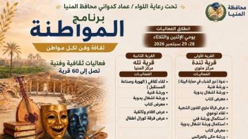 ثقافة وفن لكل مواطن .. برنامج المواطنة يفتح اليوم نوافذ الإبداع أمام أهالي المنيا ثقافة وفن لكل مواطن .. برنامج المواطنة يفتح اليوم نوافذ الإبداع أمام أهالي المنيا