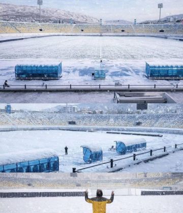 ملعب دهوك اليوم تحت غطاء أبيض من الثلوج