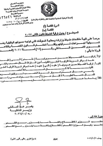 بالوثيقة.. وزير الداخلية يوجه بترقية الضباط المستحقين دون اشتراط إشغال منصب معين بالوثيقة.. وزير الداخلية يوجه بترقية الضباط المستحقين دون اشتراط إشغال منصب معين