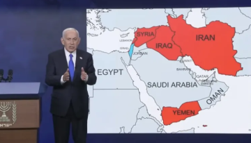 خريطة الأحمر لنتنياهو.. تشمل العراق وايران وسوريا واليمن ولبنان