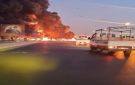 اندلاع حريق كبير نتيجة انقلاب صهريج على سريع الشعلة في بغداد