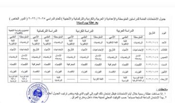 التربية تعلن إعادة جدولة الامتحانات العامة للدور الخاص التربية تعلن إعادة جدولة الامتحانات العامة للدور الخاص