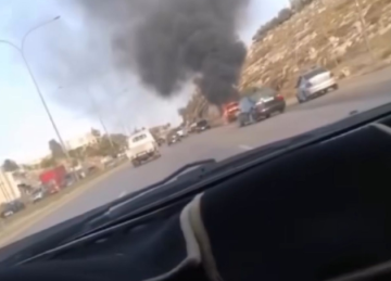 احتراق مركبة على طريق ياجوز احتراق مركبة على طريق ياجوز