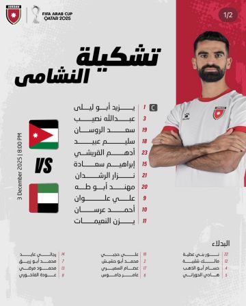 تشكيلة النشامى لمواجهة الإمارات ضمن بطولة كأس العرب 2025 تشكيلة النشامى لمواجهة الإمارات ضمن بطولة كأس العرب 2025