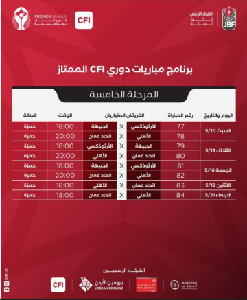 إصدار جدول المرحلة النهائية من دوري CFI الممتاز للرجال بكرة السلة إصدار جدول المرحلة النهائية من دوري CFI الممتاز للرجال بكرة السلة