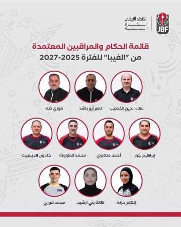 فيبا يعتمد عشرة حكام أردنيين دوليًا رسميًا فيبا يعتمد عشرة حكام أردنيين دوليًا رسميًا