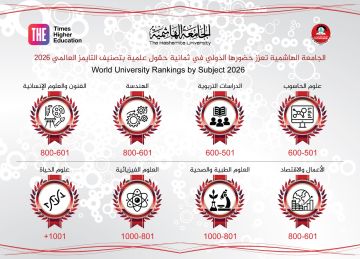 الجامعة الهاشمية تتقدم في تصنيف التايمز للتخصصات