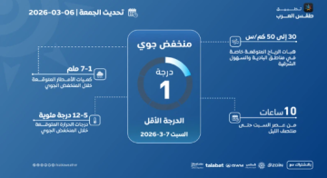 تصنيف المنخفض الجوي المتوقع غدا: من الدرجة الأولى (الأقل شدة)