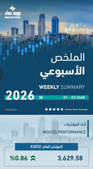 بورصة عمان تتجاوز ظروف المنطقة وتحقق أداء إيجابيا بتداولات الأسبوع بورصة عمان تتجاوز ظروف المنطقة وتحقق أداء إيجابيا بتداولات الأسبوع