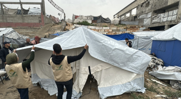  الخيرية الأردنية الهاشمية توزع خياما إيوائية للأسر المتضررة في غزة