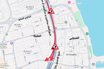 المرور : إغلاق حارتين وتقاطع على طريق الملك عبدالعزيز باتجاه الفحيحيل المرور : إغلاق حارتين وتقاطع على طريق الملك عبدالعزيز باتجاه الفحيحيل
