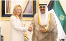 أمير الكويت يبحث مع رئيسة وزراء إيطاليا التطورات الإقليمية والدولية