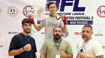 البطل محمد علي حمود من معركة يحقق المركز الأول في بطولة BFL للمواي تاي