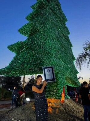 كارولين شبطيني تدخل موسوعة غينيس بأكبر شجرة أرز بلاستيكية في العالم