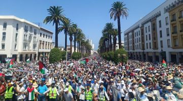تظاهرة حاشدة في الرباط إسنادا لغزة ورفضا للتطبيع وتنديدا بالتجويع والعدوان
