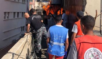 حريق في خزان مازوت داخل سوق صيدا التجارية حريق في خزان مازوت داخل سوق صيدا التجارية